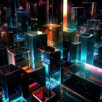 Neon cubes background 3D Abstract background Futuristic neon city background colorful cubes background 3D Square background Tech background Tech city background Tech universe AI generated photo