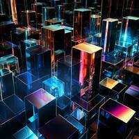 Neon cubes background 3D Abstract background Futuristic neon city background colorful cubes background 3D Square background Tech background Tech city background Tech universe AI generated photo