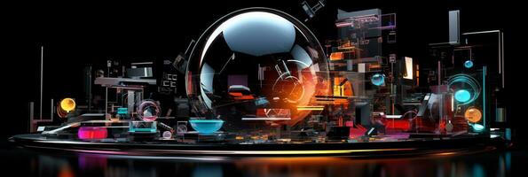 3D Abstract background Futuristic neon city background Tech world background Technology background Tech background Technology park background Tech city background Tech universe background AI generated photo