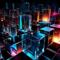 Neon cubes background 3D Abstract background Futuristic neon city background colorful cubes background 3D Square background Tech background Tech city background Tech universe AI generated photo
