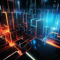 Neon cubes background 3D Abstract background Futuristic neon city background colorful cubes background 3D Square background Tech background Tech city background Tech universe AI generated photo