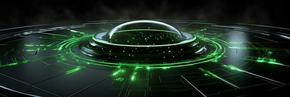 Abstract tech floor background Abstract technology floor background Abstract technology background hexagons green neon lights background Abstract 3D background AI generated photo