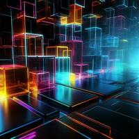 Neon cubes background 3D Abstract background Futuristic neon city background colorful cubes background 3D Square background Tech background Tech city background Tech universe AI generated photo
