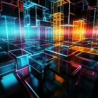 Neon cubes background 3D Abstract background Futuristic neon city background colorful cubes background 3D Square background Tech background Tech city background Tech universe AI generated photo