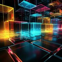 Neon cubes background 3D Abstract background Futuristic neon city background colorful cubes background 3D Square background Tech background Tech city background Tech universe AI generated photo