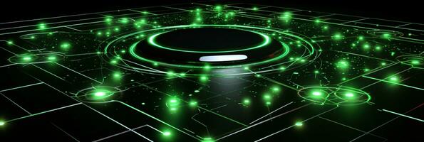 Abstract tech floor background Abstract technology floor background Abstract technology background hexagons green neon lights background Abstract 3D background AI generated photo