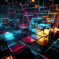 Neon cubes background 3D Abstract background Futuristic neon city background colorful cubes background 3D Square background Tech background Tech city background Tech universe AI generated photo