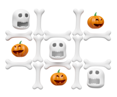 3d happy halloween party xo game with skull, skeleton, pumpkin isolated. 3d render illustration png