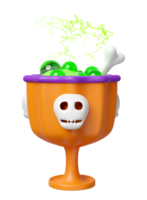 3d happy halloween party with magic cup, skeleton, skull, thunder  isolated. 3d render illustration png