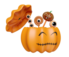 3d Halloween vacances fête avec citrouille panier, sucré sucettes, bonbons isolé. 3d rendre illustration png