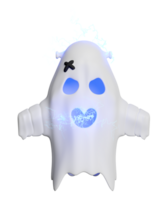 3d halloween day concept with cute ghost flying, thunder isolated. holiday party, 3d render illustration png