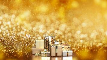 The gift box on gold  background 3d rendering photo