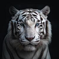 un blanco Tigre con azul ojos ai generativo foto