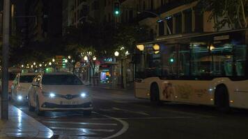 Night street with taxi queue in Alicante, Spain video
