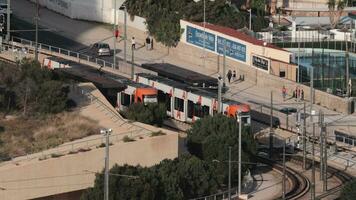 City view with car and tram traffic video