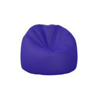 Soft leather beanbag isolated. 3d rendering realistic blue color object. png