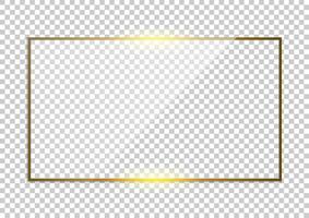 Gold frame. Rectangle luxury glowing border blank background. vector