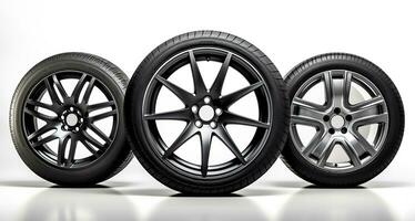 Showcasing the Pristine Car Tires and Wheels in Isolation on a white background. Generative AI photo