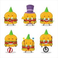 Cartoon character of hamburger with various circus shows vector