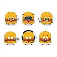 Hamburger cartoon character are playing games with various cute emoticons vector