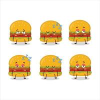 dibujos animados personaje de hamburguesa con soñoliento expresión vector