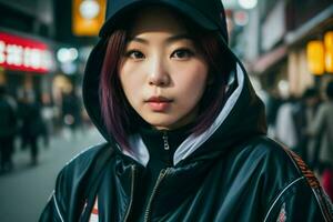 Portrait of a woman in streetwear on the street. Pro Photo