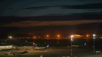 Sheremetyevo International Airport in Moscow, Russia View at night video