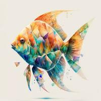 there is a colorful fish that is standing on a white surface. generative ai. photo