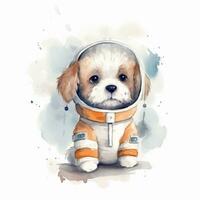 there is a dog wearing a space suit sitting on the ground. generative ai. photo