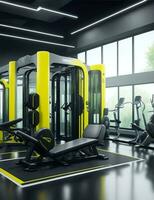 Modern gym interior with various equipment photo