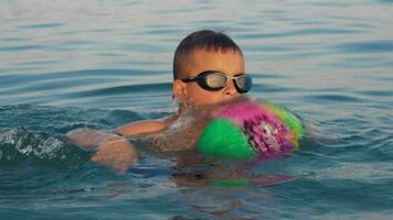 ragazzo con palla bagnarsi nel il mare video