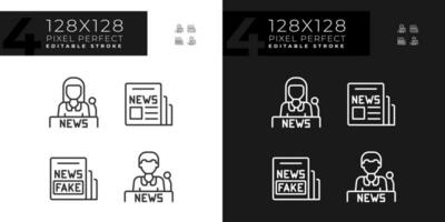 Pixel perfect dark and light icons set of journalism, editable thin line illustration. vector