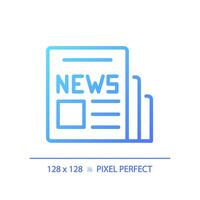 2D pixel perfect gradient newspaper icon, isolated vector, thin line blue illustration representing journalism. vector