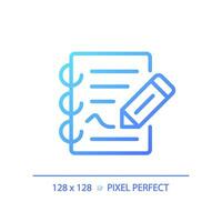2D pixel perfect gradient report icon, isolated vector, thin line blue illustration representing journalism. vector