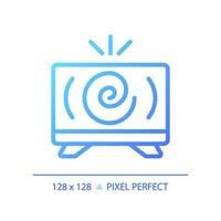 2D pixel perfect gradient television news icon, isolated vector, thin line blue illustration representing journalism. vector