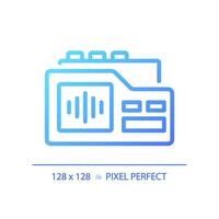 2D pixel perfect gradient voice recorder icon, isolated vector, thin line blue illustration representing journalism. vector