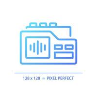 2D pixel perfect gradient voice recorder icon, isolated vector, thin line blue illustration representing journalism. vector