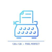 2D pixel perfect gradient typewriter icon, isolated vector, thin line blue illustration representing journalism. vector