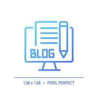 2D pixel perfect gradient blog icon, isolated vector, thin line blue illustration representing journalism. vector