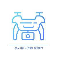 2D pixel perfect gradient drone icon, isolated vector, thin line blue illustration representing journalism. vector