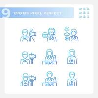 Pixel perfect icons set representing journalism, gradient thin line blue illustration vector