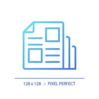 2D pixel perfect gradient magazine icon, isolated vector, thin line blue illustration representing journalism. vector