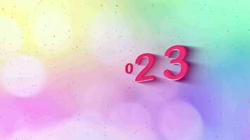 countdown Happy new year 2023 to 2024 with pastel colorful bokeh blur and firework illustration. graphic design simple element decoration modern luxury cute sweet background.Video shine snow magic video