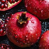 a close up of pomegranate with water droplets AI Generative photo