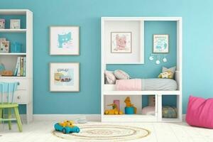 Interior kid's room and wall frame. Pro Photo