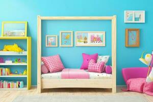 Interior kid's room and wall frame. Pro Photo