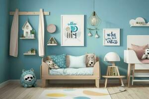 Interior kid's room and wall frame. Pro Photo