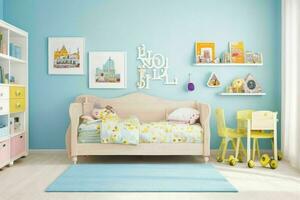 Interior kid's room and wall frame. Pro Photo