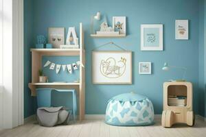 Interior kid's room and wall frame. Pro Photo