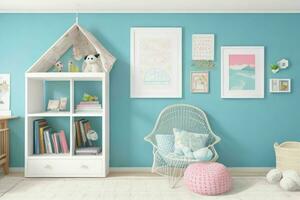 Interior kid's room and wall frame. Pro Photo